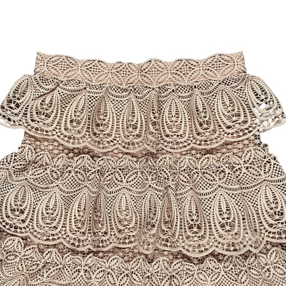 SELF-PORTRAIT Pink Lace Tiered Skirt US 2